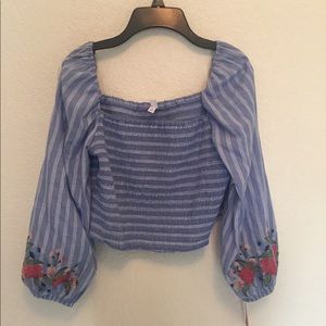 Crop top striped embroidered blouse